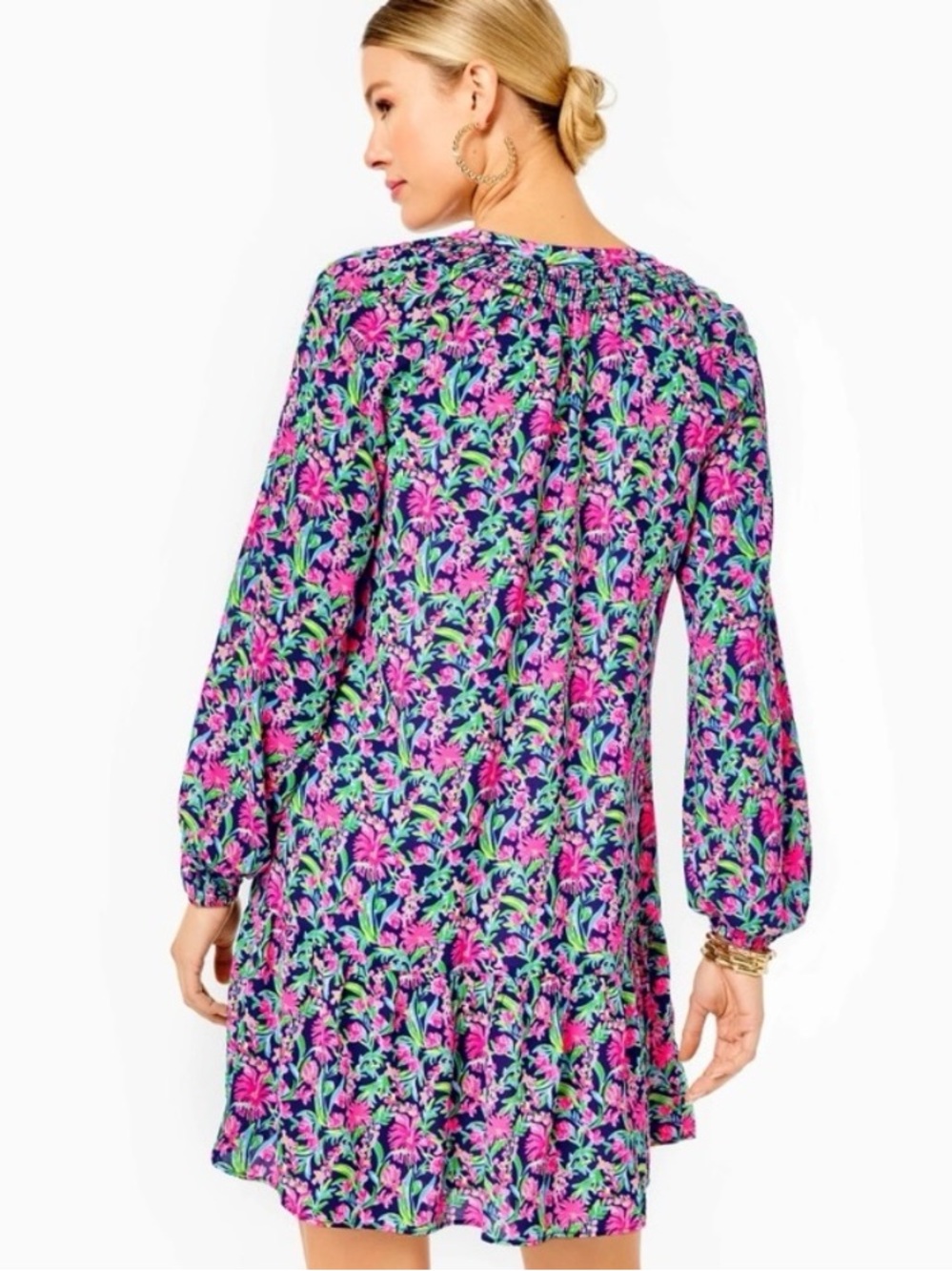 Lilly Pulitzer Lucee Long Sleeve Dress in Low Tide Navy Garden Variety Floral 13 - Picture 7 of 9